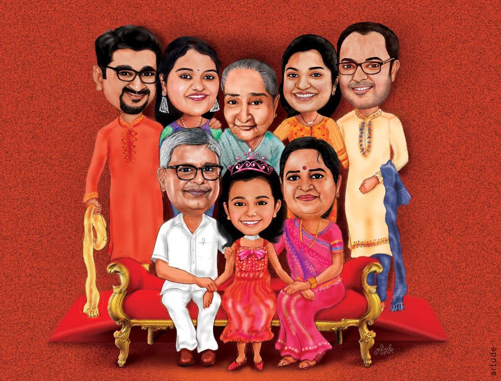 happy family caricature