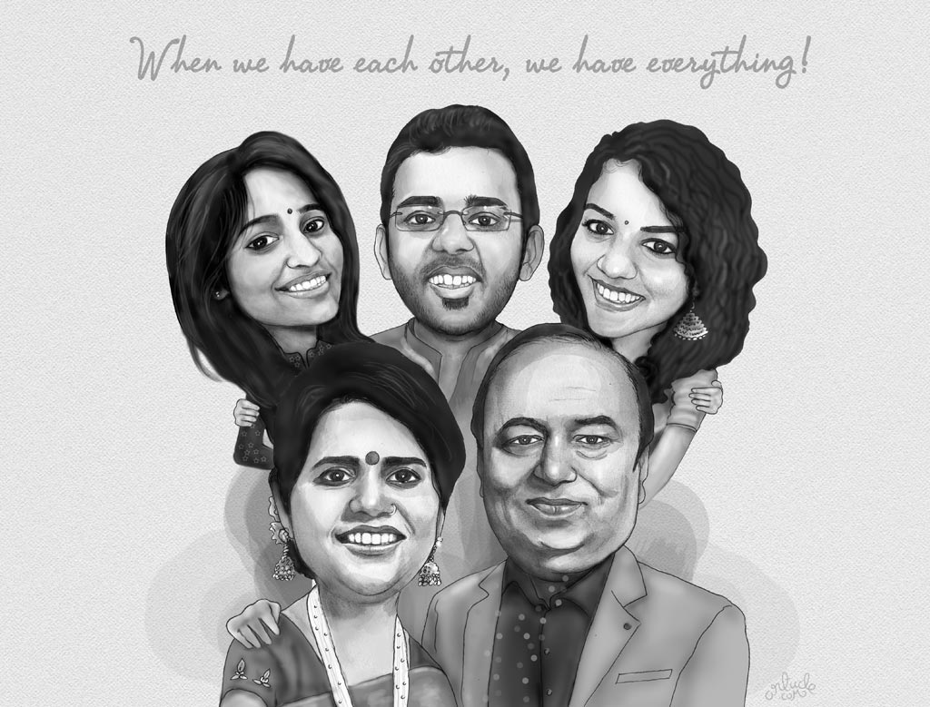 happy family caricature