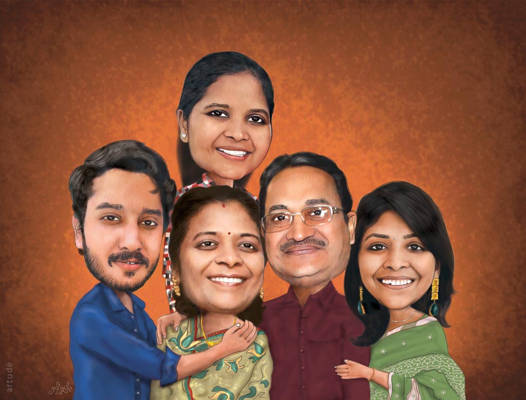 happy family caricature