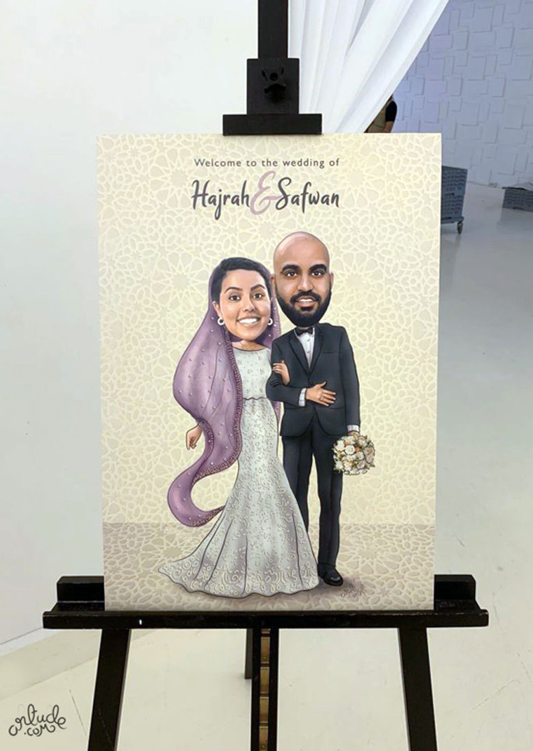 personalized wedding backdrop with caricature 