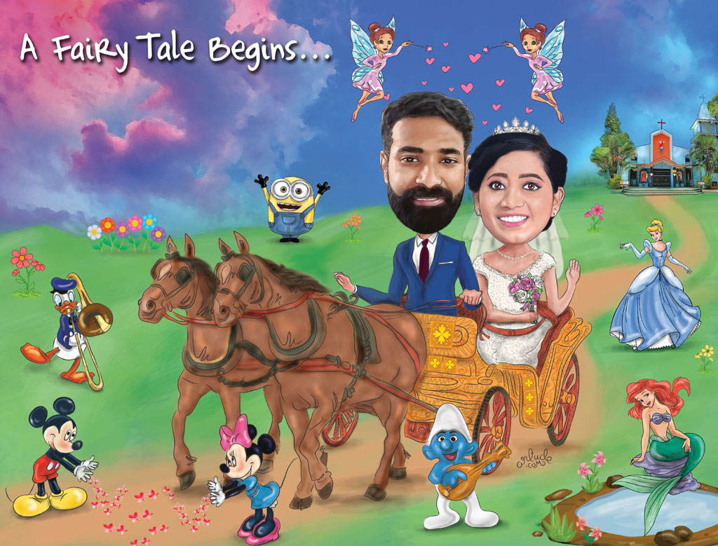 personalized wedding backdrop with caricature 