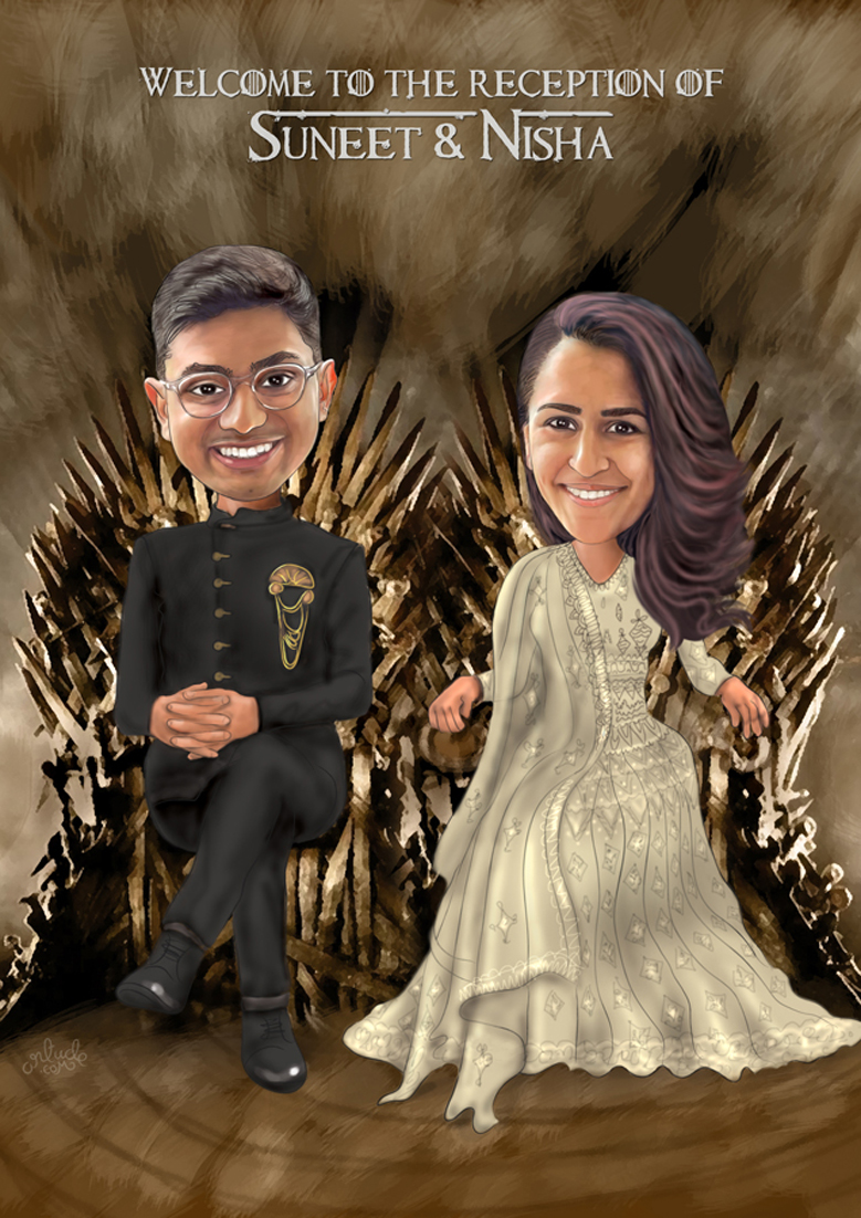 personalized wedding backdrop with caricature 